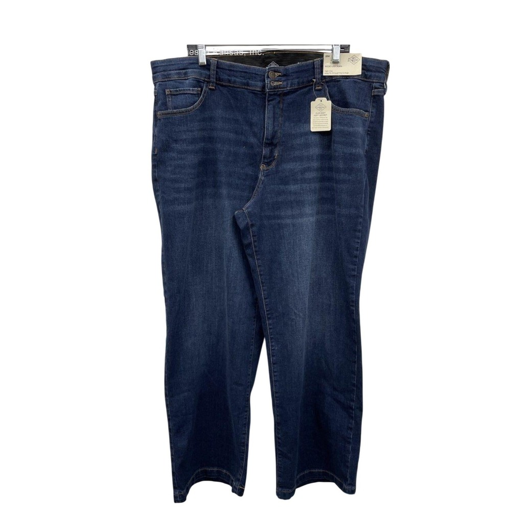 St John's Bay Womens 20W Wide Leg Jeans Blue High Rise Cotton Stretch Denim